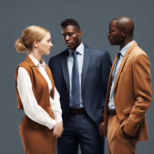 Business people standing together having a discussion